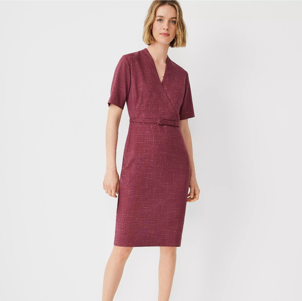 Ann Taylor Wrap Belted Cross Weave  Sheath Dress, size 12